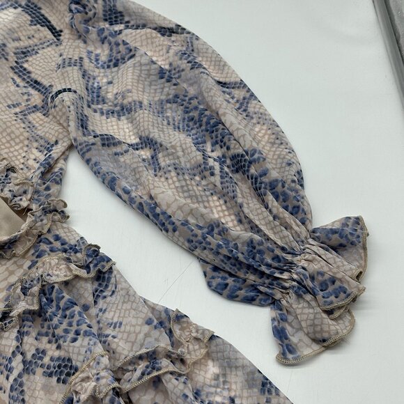 Olivaceous Jules Size Small Snake Print Cut-Out Back Ruffle V-neck Mini Dress - Picture 9 of 12